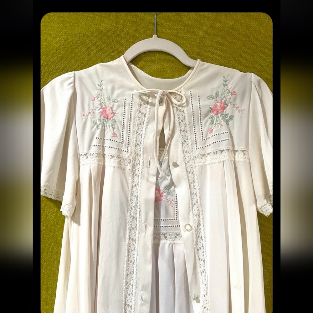 Vintage Embroidered Lingerie Slip and Cover 2 piece set